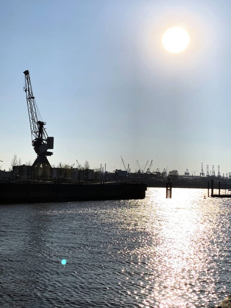 Hamburg Hafenkran im Abendlicht